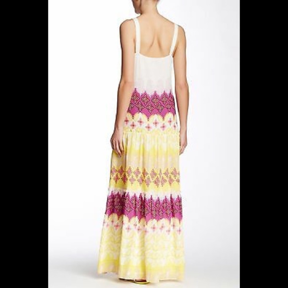DVF Maxi Dress Silk Pink Yellow Boho Summer Medium - Picture 3 of 8